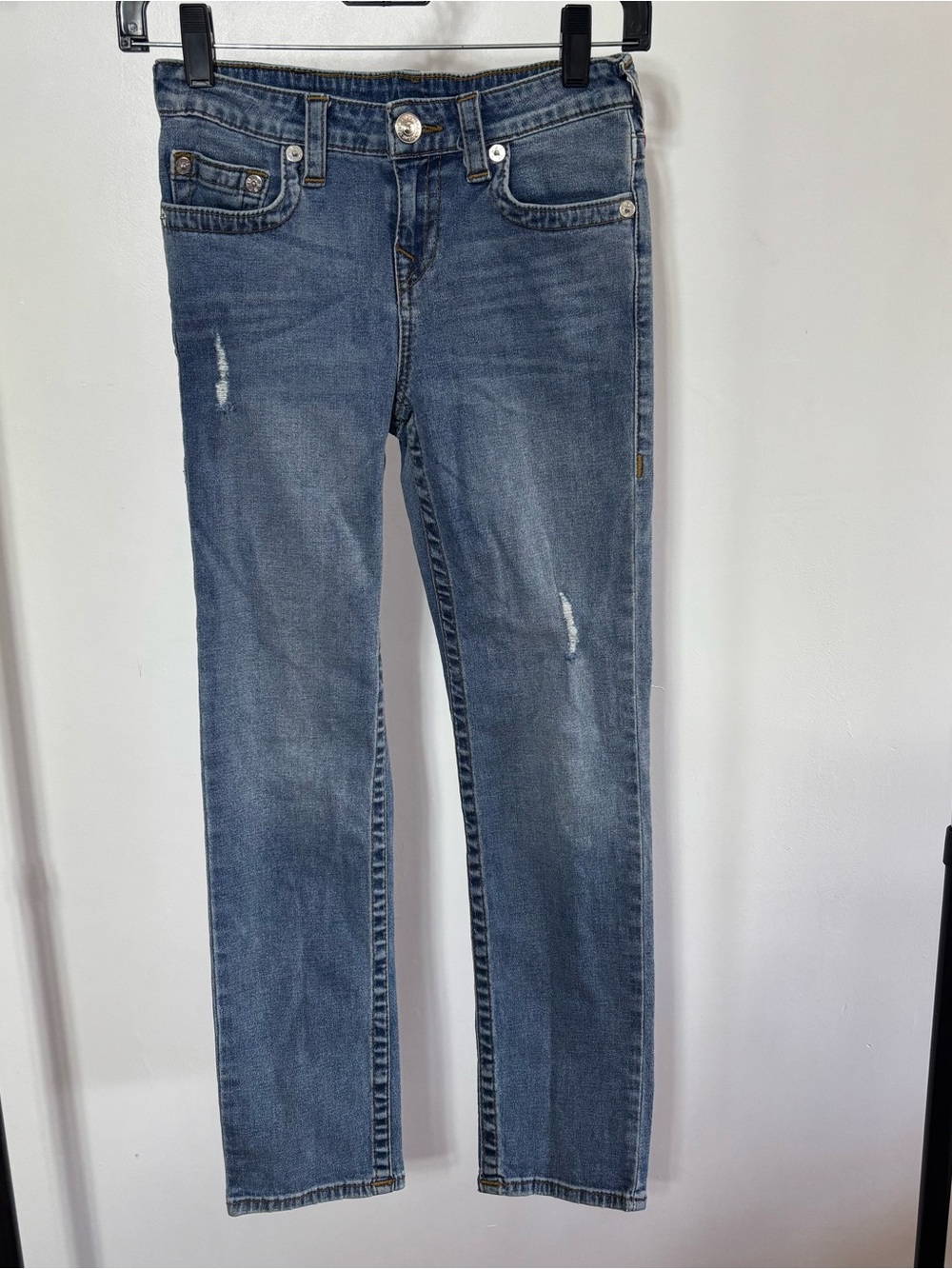 True Religion Boys Size 10 Slim Straight Jeans Distressed Medium Wash